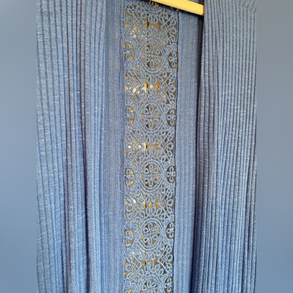 Falls Creek Powder Blue Crochet Open-Front Cardigan - Picture 3 of 8